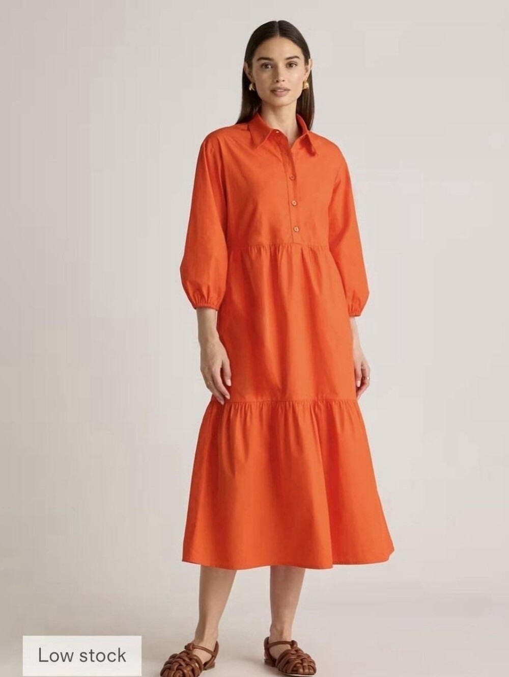 Quince - 100% Organic Cotton Poplin Midi Tunic Dress - Size Large - Vermillion